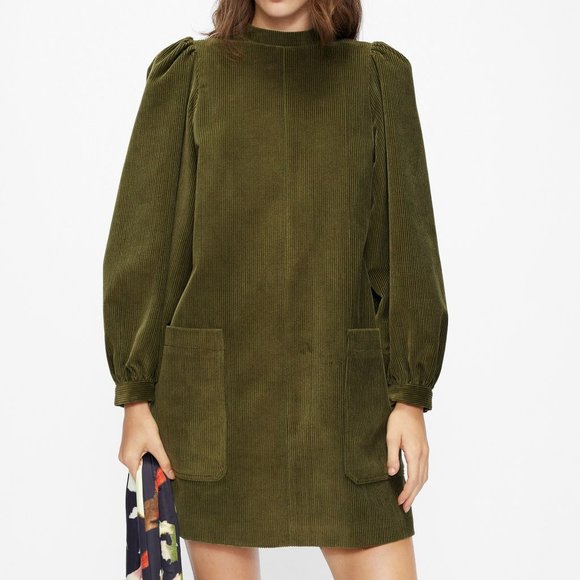 NWT Ted Baker London XAVIA A-Line cord mini dress in khaki - Picture 1 of 6
